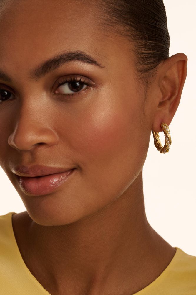 Ted Baker Tiyaa - Twisted Pearl Gold Hoop Earrings Doré | 179362-JNO