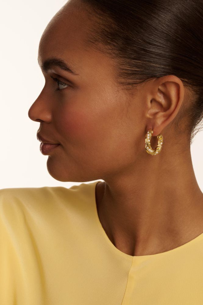 Ted Baker Tiyaa - Twisted Pearl Gold Hoop Earrings Doré | 179362-JNO