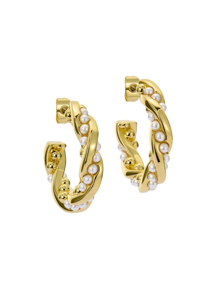Ted Baker Tiyaa - Twisted Pearl Gold Hoop Earrings Doré | 179362-JNO