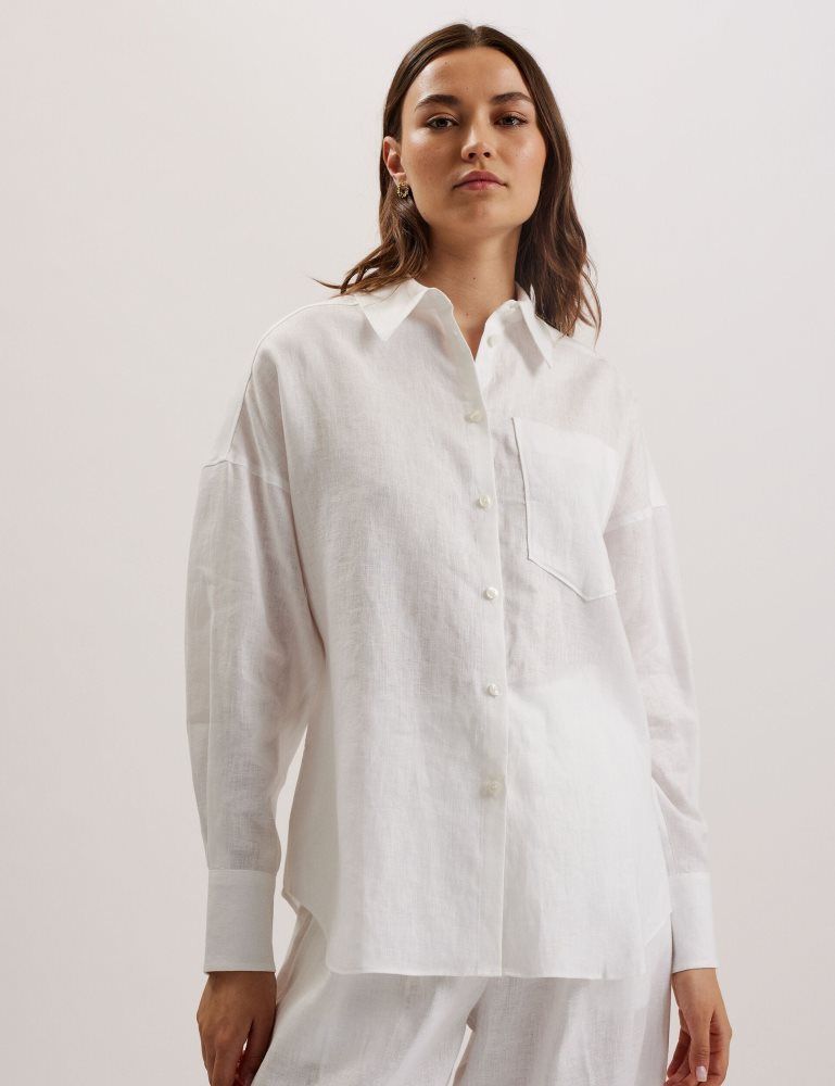 Ted Baker Toloca - Oversized Linen Shirt Blanche | 350478-WRO