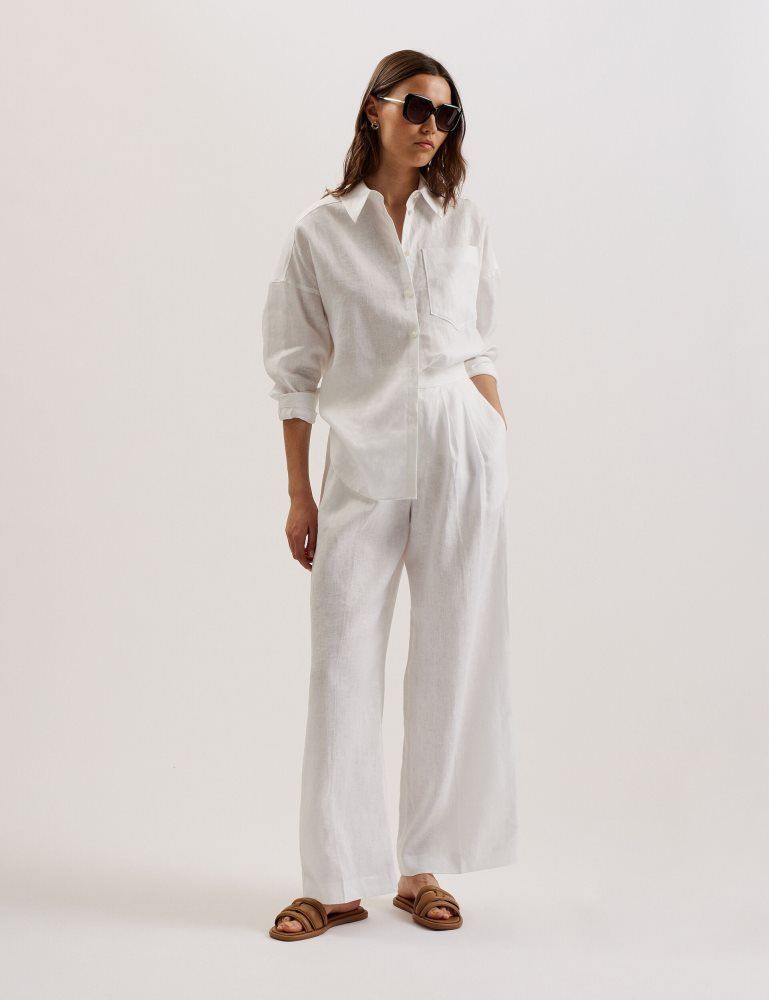 Ted Baker Toloca - Oversized Linen Shirt Blanche | 350478-WRO