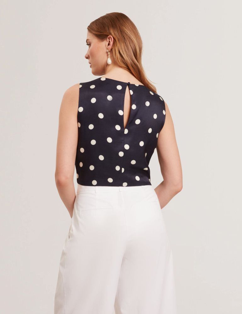 Ted Baker Veiraa - Polka Dot Tie Front Sleeveless Crop Top Bleu Marine | 318569-EAM