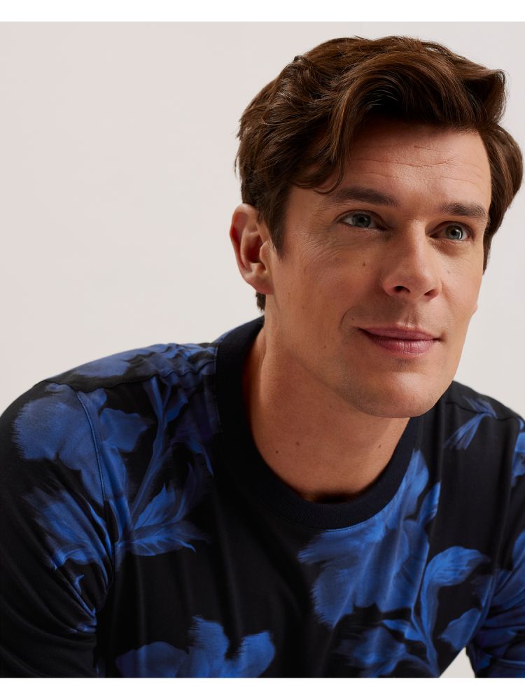 Ted Baker Vendis - Contrast Floral Print Cotton T-shirt Bleu Marine | 631509-UPY