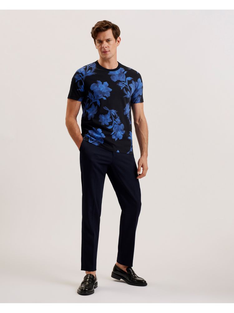 Ted Baker Vendis - Contrast Floral Print Cotton T-shirt Bleu Marine | 631509-UPY