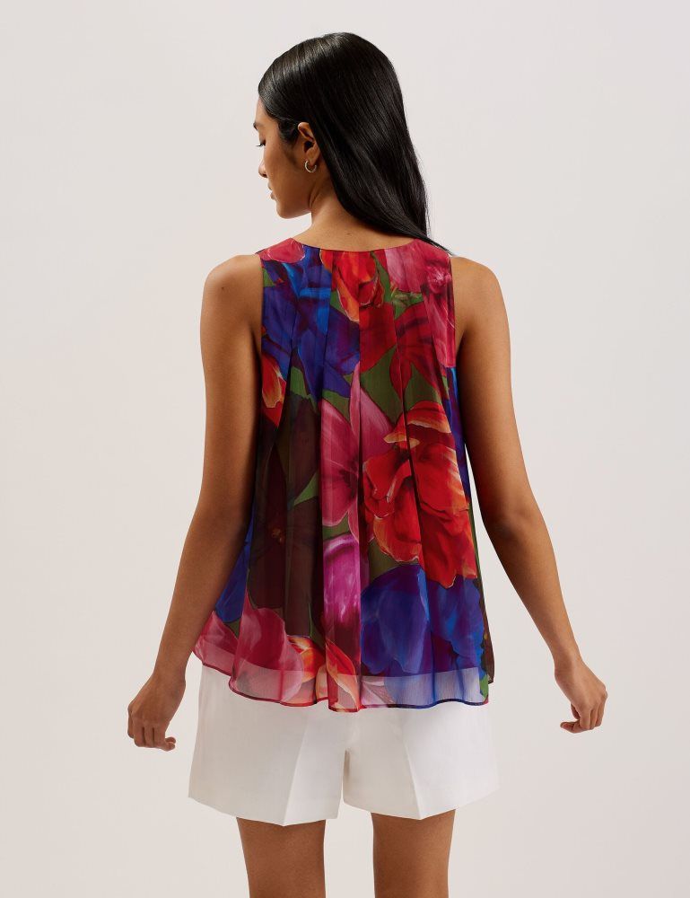 Ted Baker Vernoge - Organza Tropical Bloom V-neck Pleated Top Multicolore | 713460-VUT