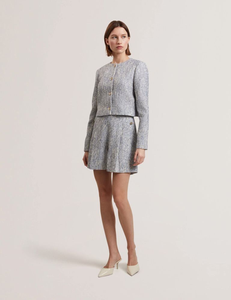 Ted Baker Vulpa - Boucle Button-up Cropped Tailored Jacket Bleu | 547608-KEZ