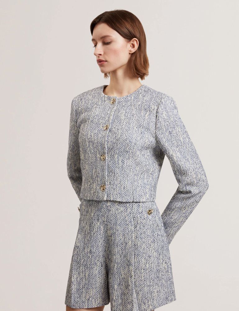 Ted Baker Vulpa - Boucle Button-up Cropped Tailored Jacket Bleu | 547608-KEZ