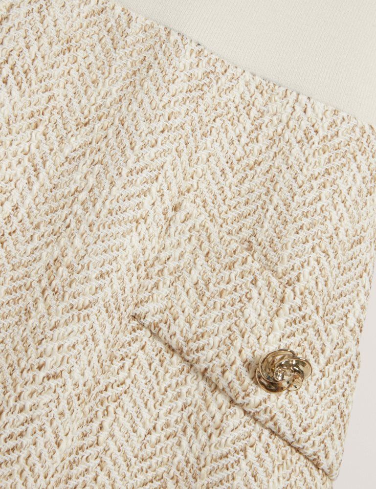 Ted Baker Vulpad - Pleated Boucle Mini Dress With Knit Bodice Blanche | 871502-LXM