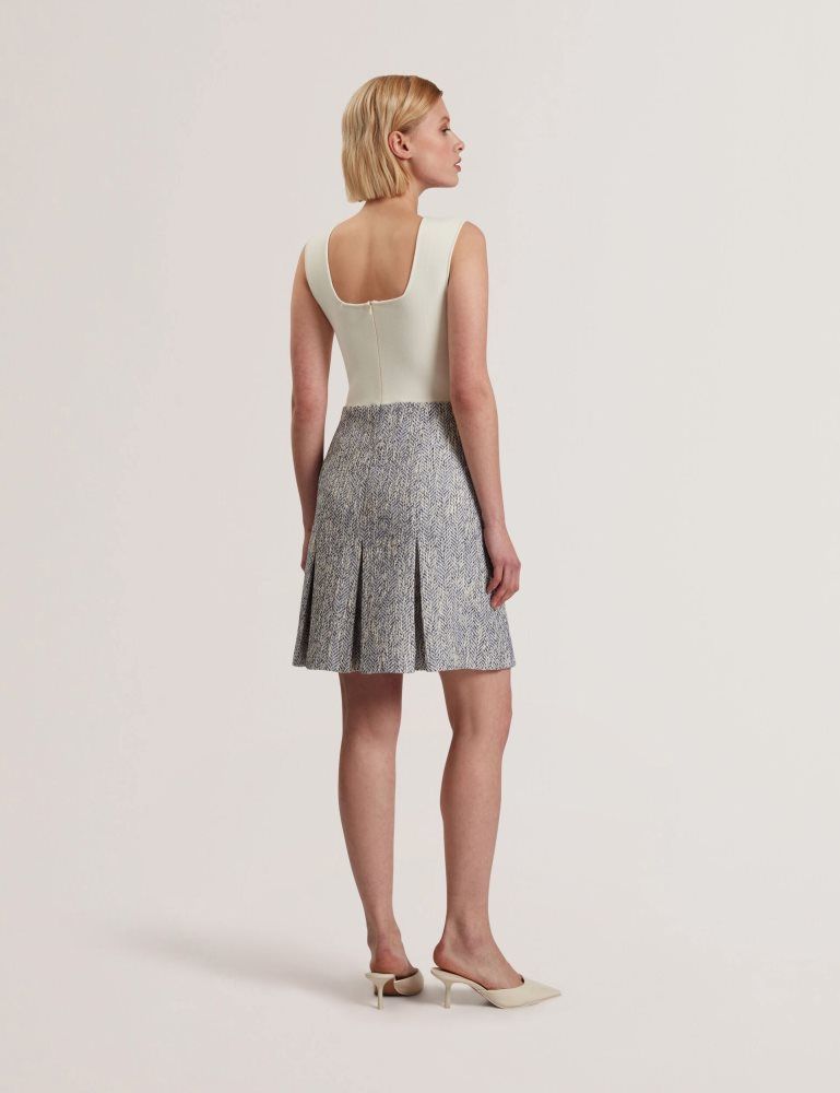 Ted Baker Vulpam - Sleeveless Knit Bodice Boucle Mini Dress Bleu | 279401-ZXE