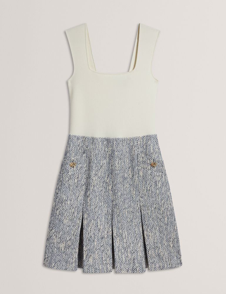 Ted Baker Vulpam - Sleeveless Knit Bodice Boucle Mini Dress Bleu | 279401-ZXE