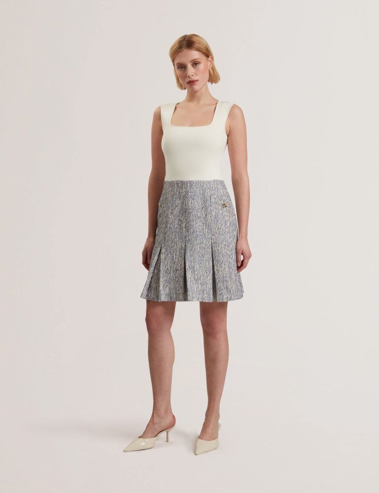 Ted Baker Vulpam - Sleeveless Knit Bodice Boucle Mini Dress Bleu | 279401-ZXE