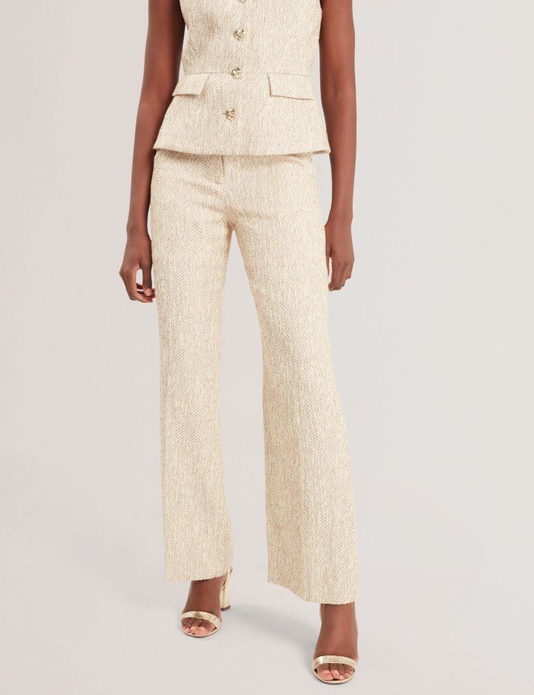 Ted Baker Vulpat - Boucle Herringbone Wide Leg Tailored Trousers Blanche | 540169-MWS