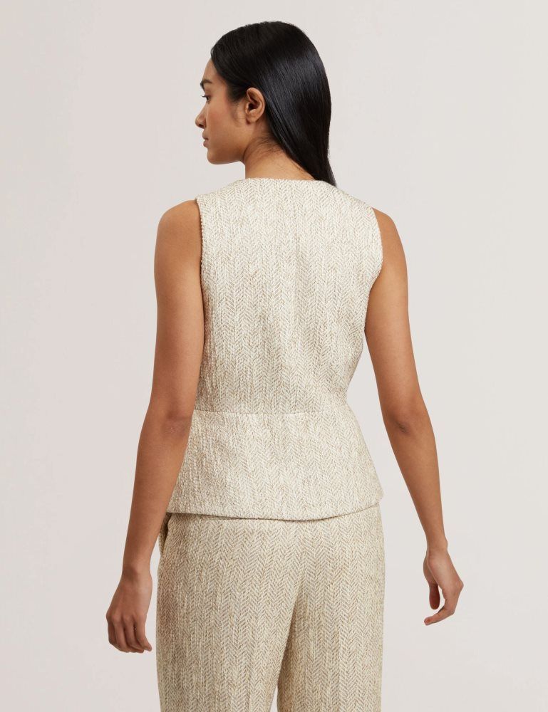 Ted Baker Vulpaw - Boucle Herringbone Fitted Waistcoat Blanche | 258061-JCU