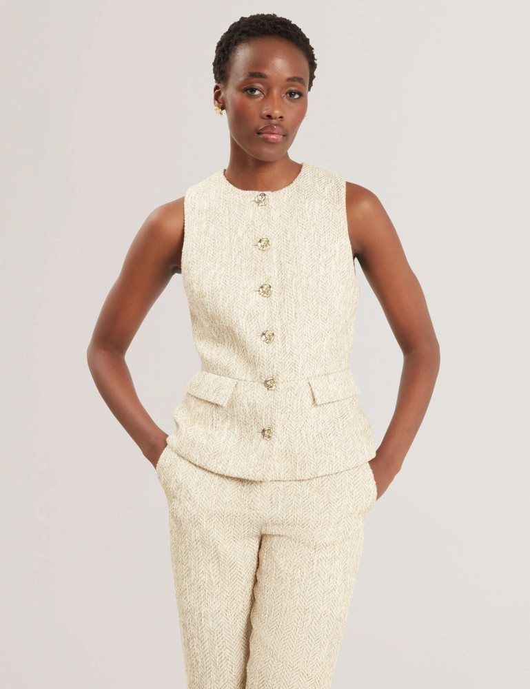 Ted Baker Vulpaw - Boucle Herringbone Fitted Waistcoat Blanche | 258061-JCU
