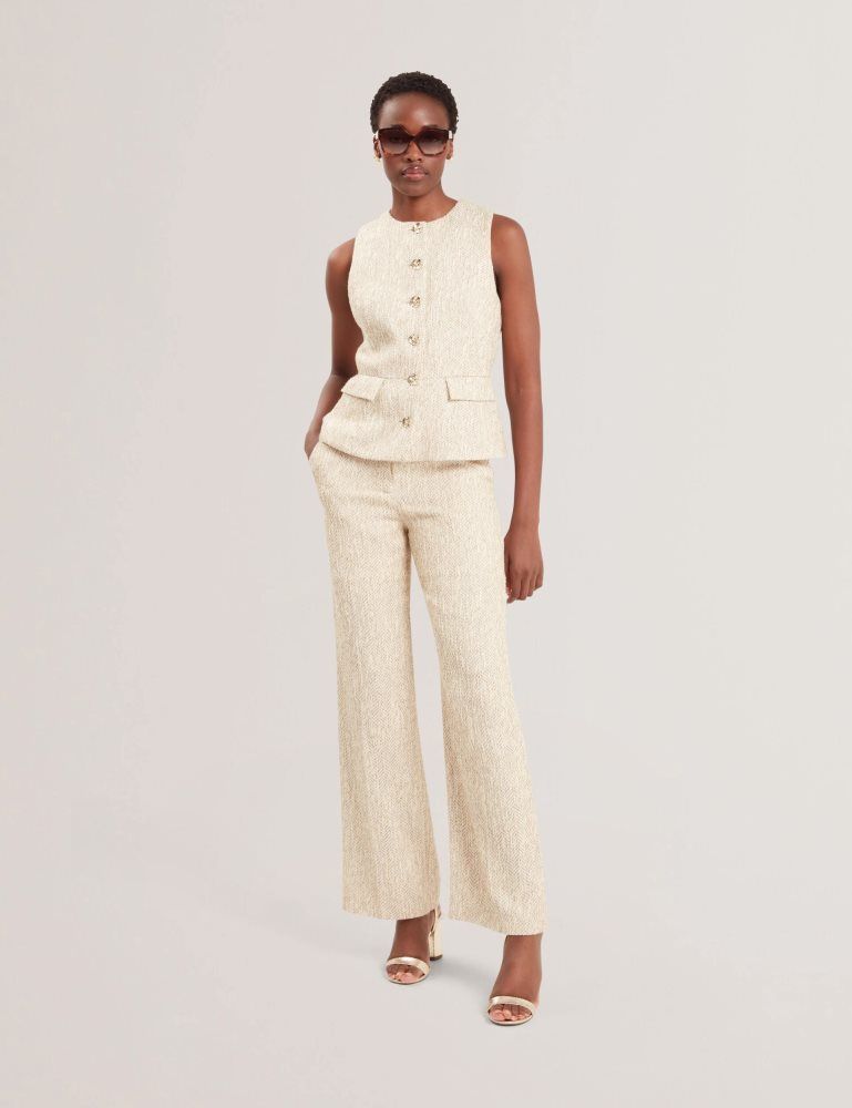 Ted Baker Vulpaw - Boucle Herringbone Fitted Waistcoat Blanche | 063954-BMF