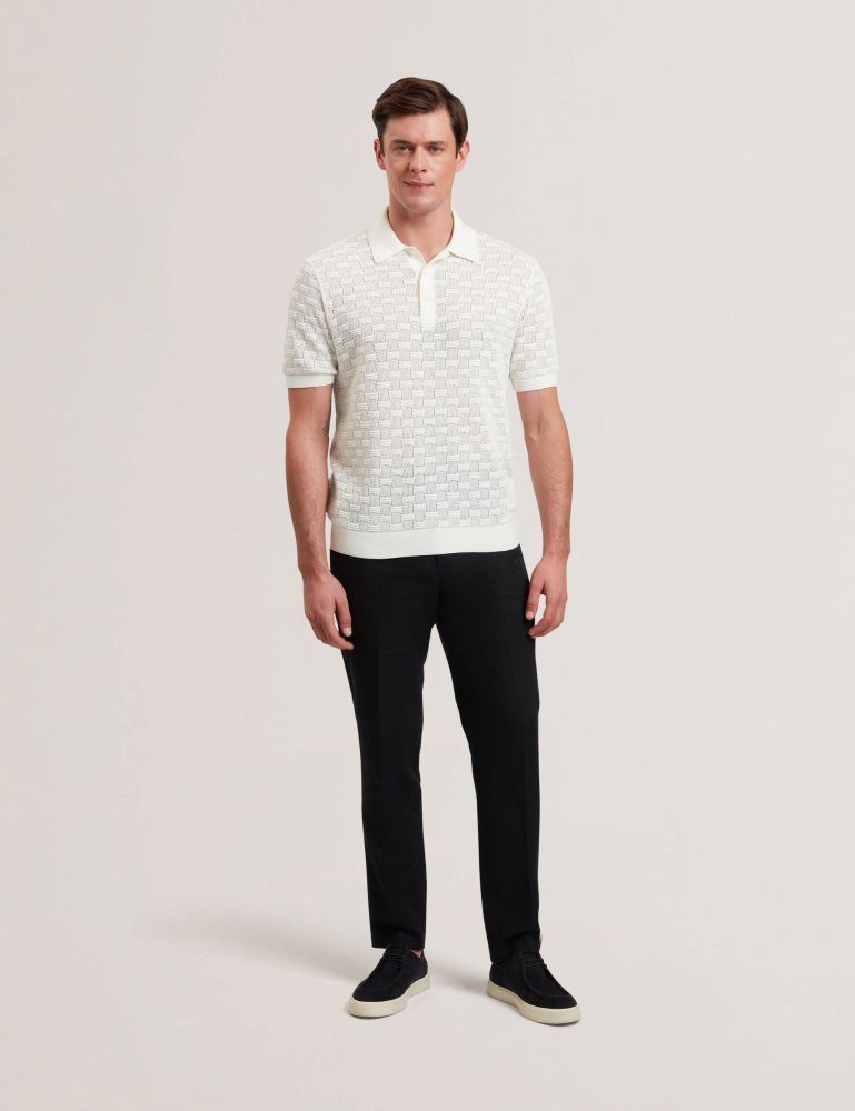 Ted Baker Waterby - Short Sleeve Textured Silk Cotton Polo Blanche | 459183-BCV