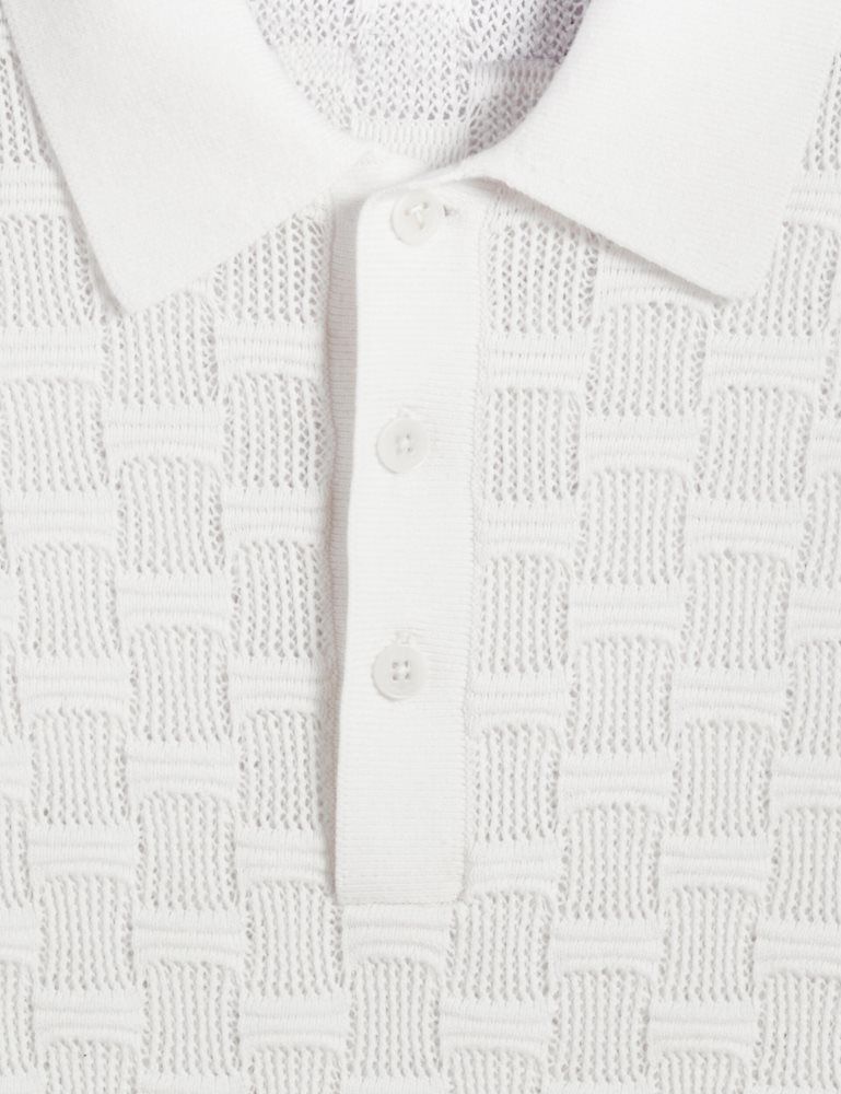Ted Baker Waterby - Short Sleeve Textured Silk Cotton Polo Blanche | 459183-BCV