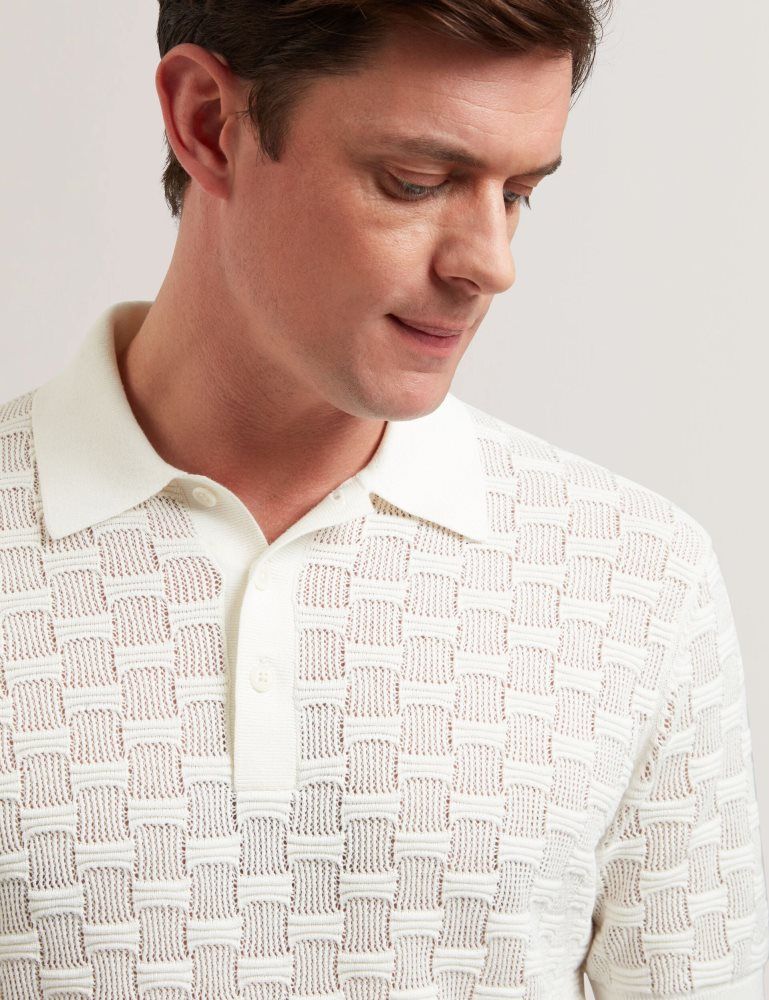 Ted Baker Waterby - Short Sleeve Textured Silk Cotton Polo Blanche | 459183-BCV
