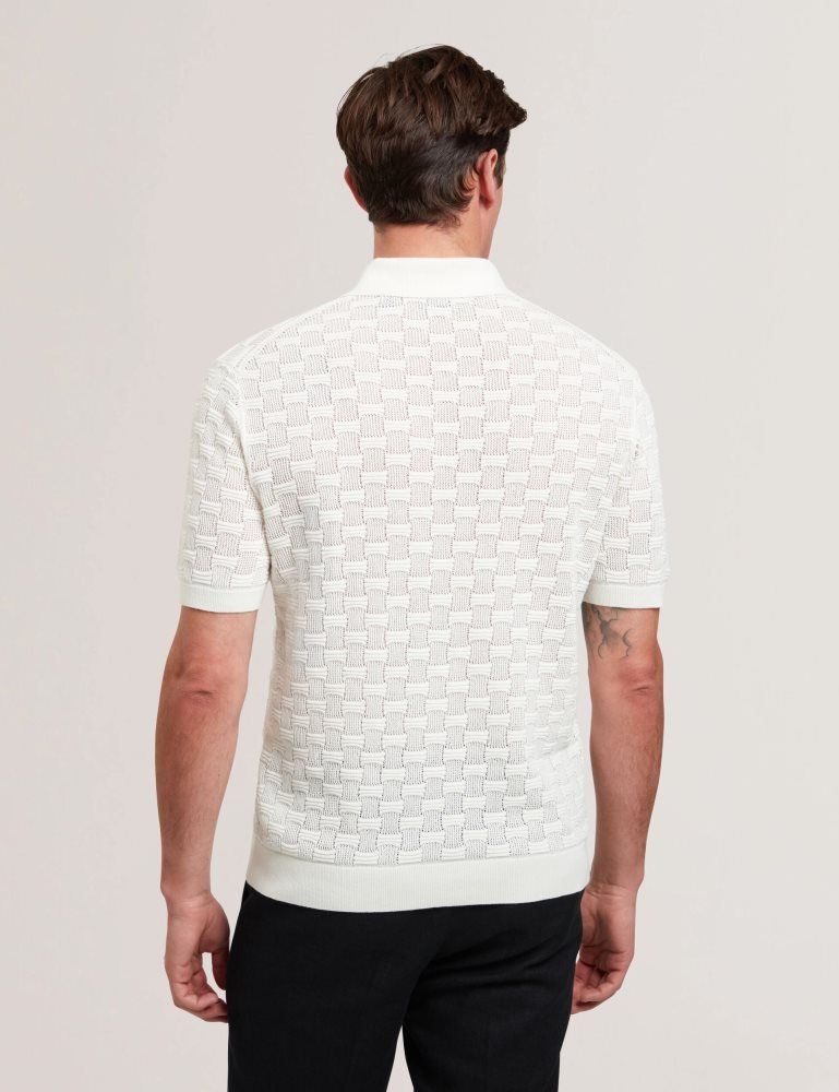 Ted Baker Waterby - Short Sleeve Textured Silk Cotton Polo Blanche | 459183-BCV