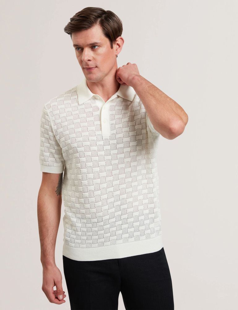 Ted Baker Waterby - Short Sleeve Textured Silk Cotton Polo Blanche | 459183-BCV