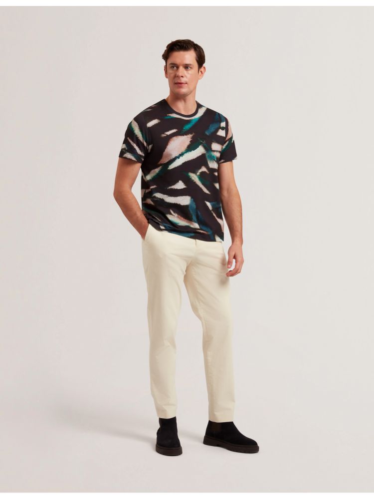 Ted Baker Wilsdor - Abstract Print Knitted Jersey T-shirt Noir | 467081-KYZ