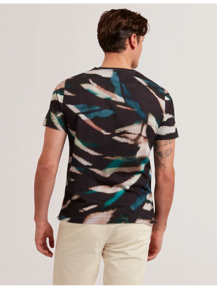 Ted Baker Wilsdor - Abstract Print Knitted Jersey T-shirt Noir | 467081-KYZ