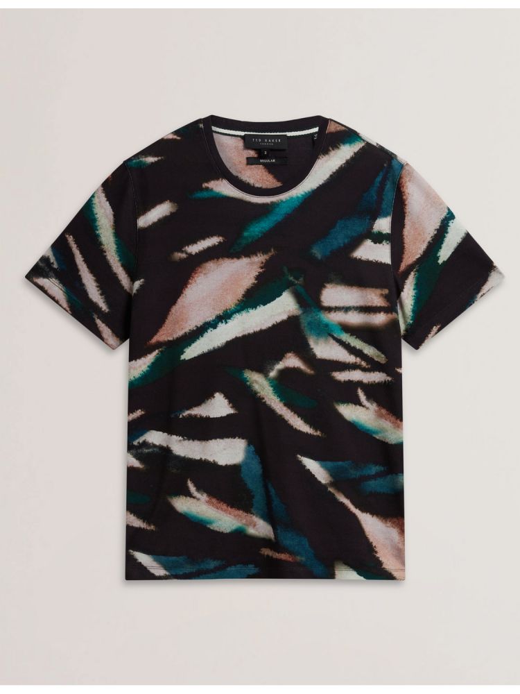 Ted Baker Wilsdor - Abstract Print Knitted Jersey T-shirt Noir | 467081-KYZ