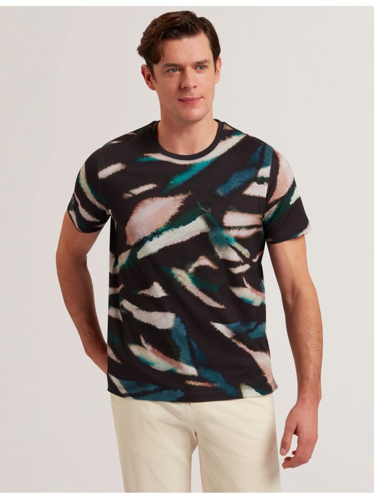Ted Baker Wilsdor - Abstract Print Knitted Jersey T-shirt Noir | 467081-KYZ