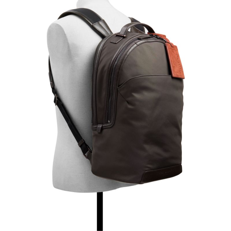 Ted Baker Xaden - Nylon Leather Trim Double Zip Backpack Marron | 571649-QWN