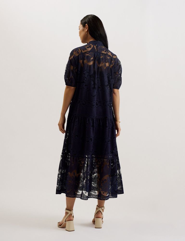 Ted Baker Xativa - Lace Puff Sleeve Midi Shift Dress Bleu | 053267-KJW