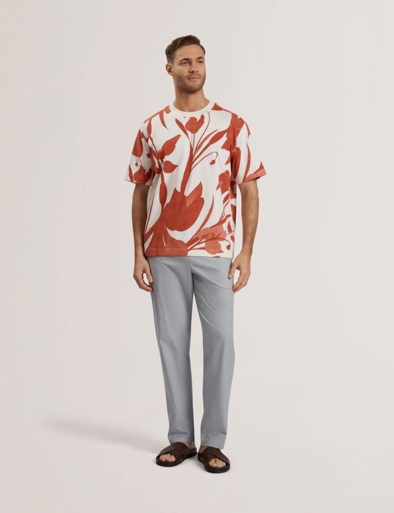 Ted Baker Yiannos - Floral Print Heavyweight Cotton T-shirt Rouge | 819052-EHL