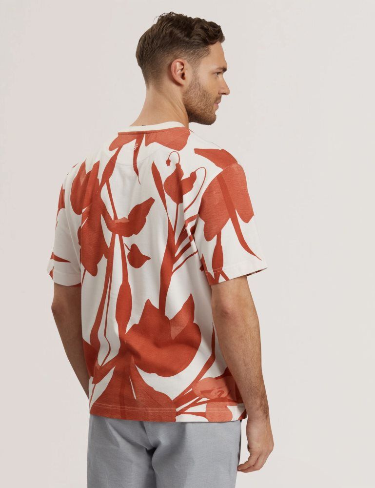 Ted Baker Yiannos - Floral Print Heavyweight Cotton T-shirt Rouge | 819052-EHL