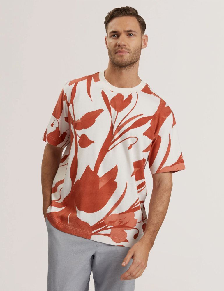 Ted Baker Yiannos - Floral Print Heavyweight Cotton T-shirt Rouge | 819052-EHL