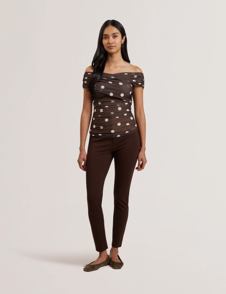 Ted Baker Zaamo - Off-the-shoulder Polka Dot Mesh Top Marron | 564378-DUL