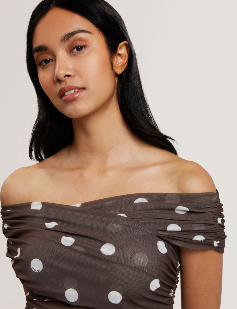 Ted Baker Zaamo - Off-the-shoulder Polka Dot Mesh Top Marron | 564378-DUL