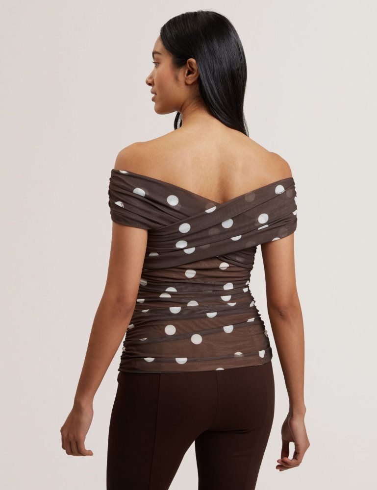 Ted Baker Zaamo - Off-the-shoulder Polka Dot Mesh Top Marron | 564378-DUL