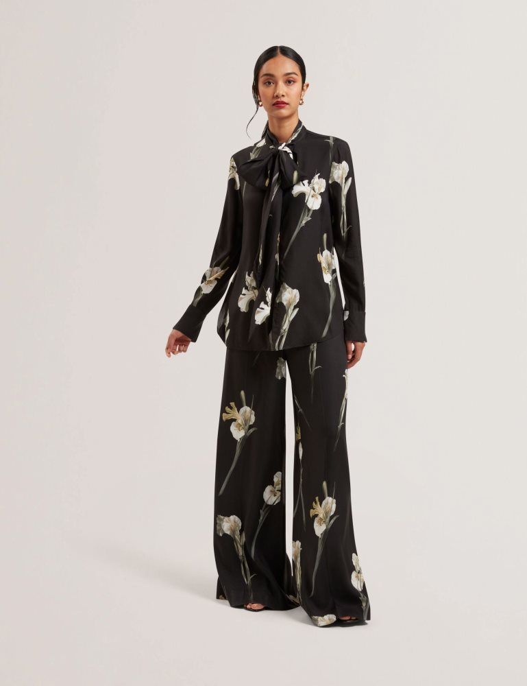 Ted Baker Zakiier - Tie Neck Floral Print Long Sleeve Blouse Noir | 103425-NUB