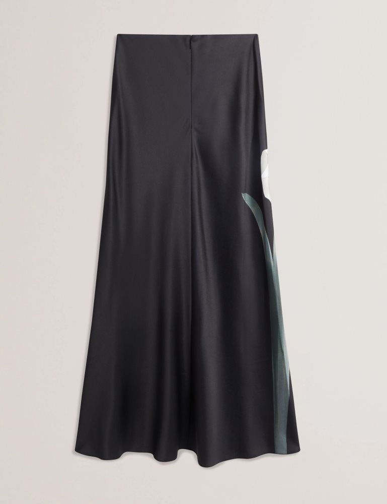 Ted Baker Zionna - Floral Print Detail Satin Maxi Skirt Noir | 157342-KIP